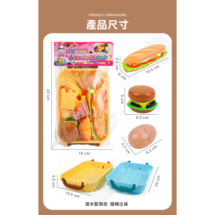 7入美式速食切切樂(雞蛋版)(附收納籃+刀叉+砧板)(籃子顏色隨機)(安全漆ST838A)
