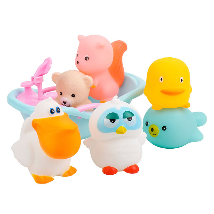 6入動物洗澡玩具啾啾(貓頭鷹浴缸版)(ST安全漆)