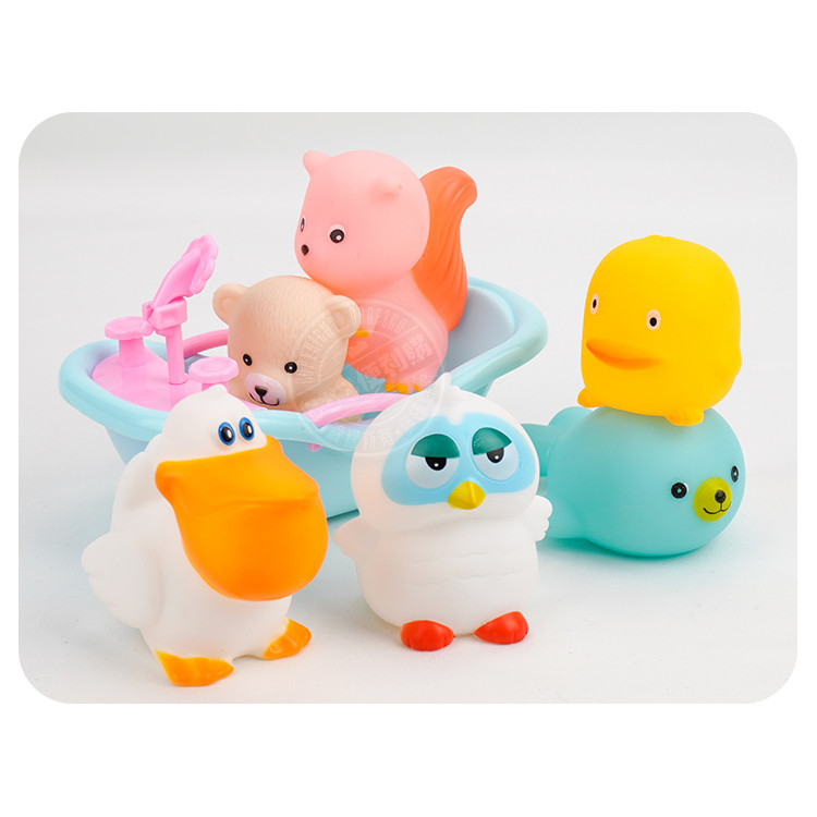 6入動物洗澡玩具啾啾(貓頭鷹浴缸版)(ST安全漆)