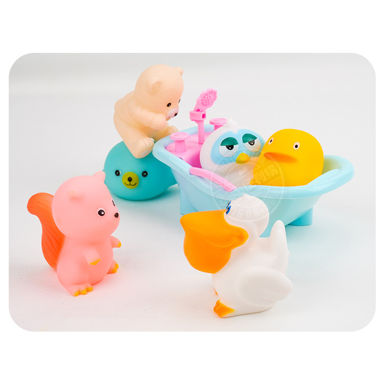 6入動物洗澡玩具啾啾(貓頭鷹浴缸版)(ST安全漆)