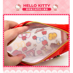Hello Kitty 方格閃亮面金色拉鍊筆袋(授權)
