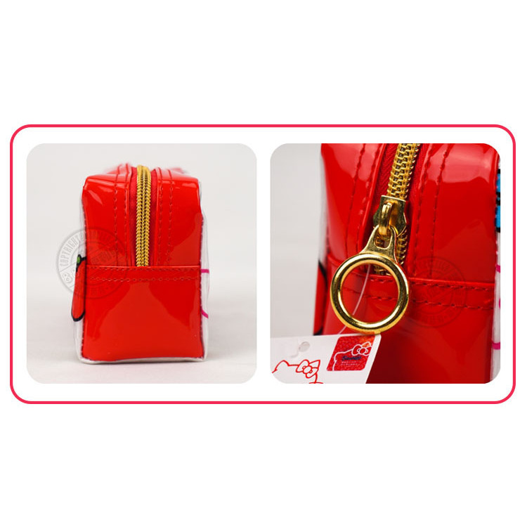 Hello Kitty 方格閃亮面金色拉鍊筆袋(授權)