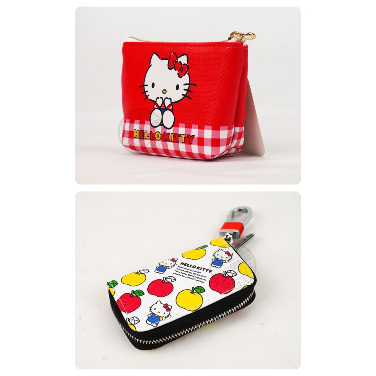 Hello Kitty 斜紋皮革零錢包+鑰匙包(授權)