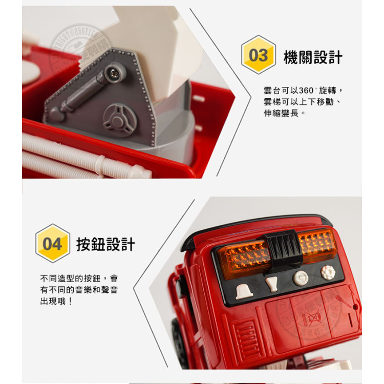 ST台灣配音大型紅色消防噴水雲梯車(雲梯可升高)(車門開附人偶)(品質佳超會跑)