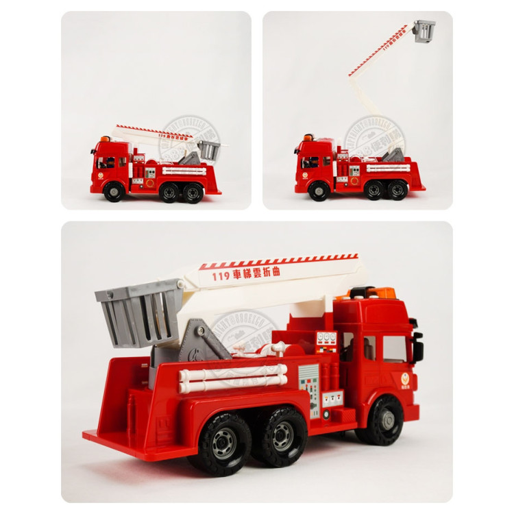 ST台灣配音大型紅色消防噴水雲梯車(雲梯可升高)(車門開附人偶)(品質佳超會跑)