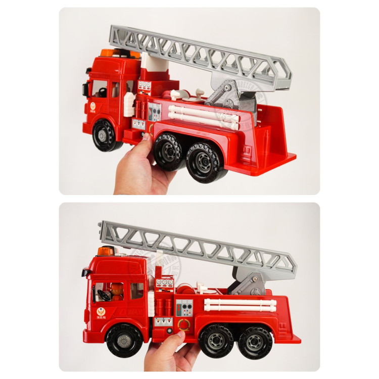 ST台灣配音大型紅色消防救援雲梯車(雲梯可升高)(車門開附人偶)(品質佳超會跑)