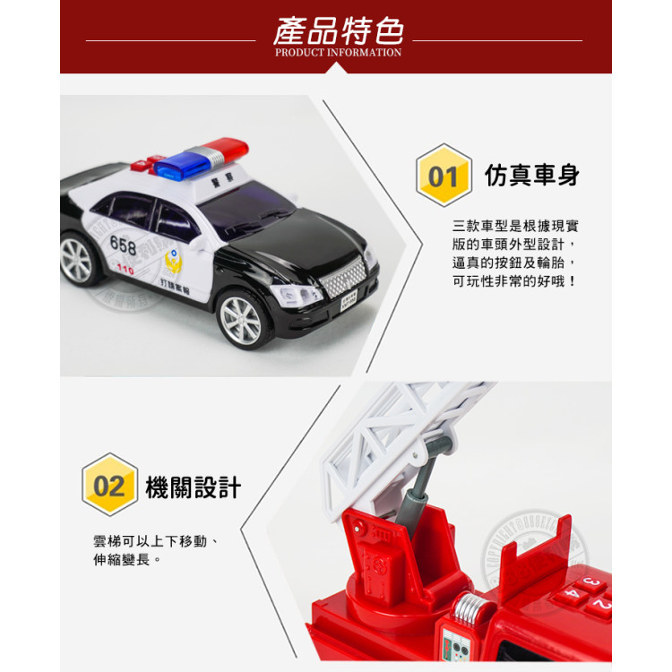 ST台灣配音3入救援車隊組(救護車+警車+消防車)(1:24品質佳超會跑)