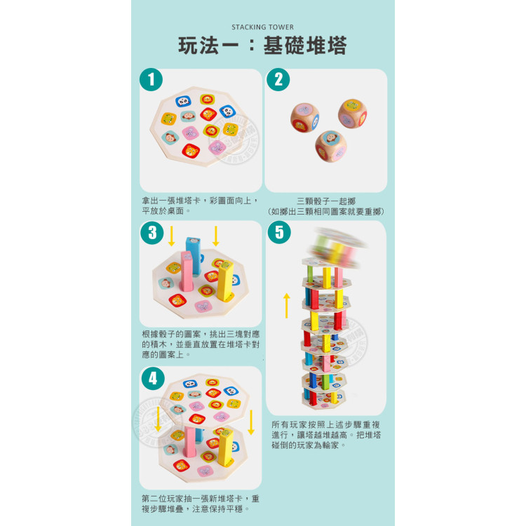 木製圖形顏色辨識疊疊樂(擲骰子)(手眼訓練)(水性安全漆)