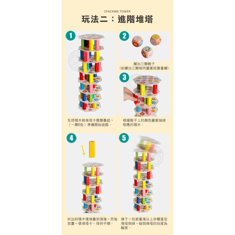 木製圖形顏色辨識疊疊樂(擲骰子)(手眼訓練)(水性安全漆)