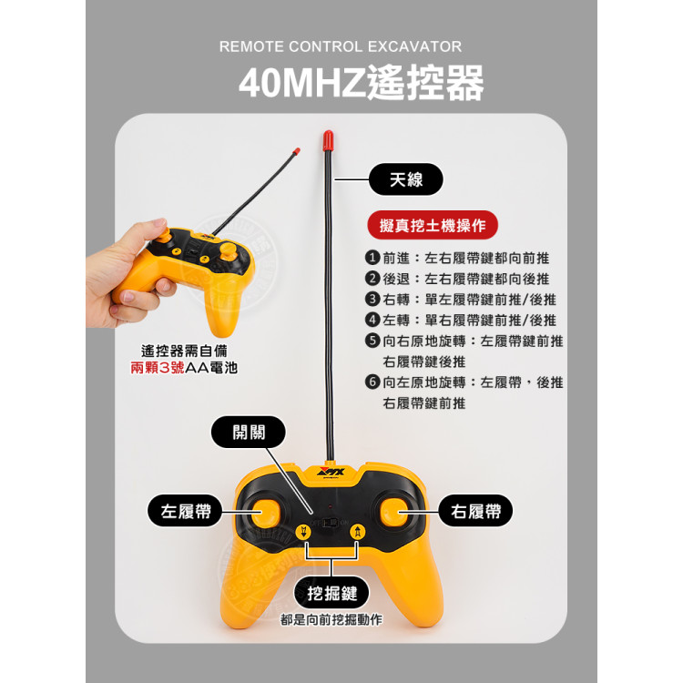 1:18 遙控挖土機/怪手(USB充電池/5通遙控/履帶可單邊動作/車體360度手動)(6801)