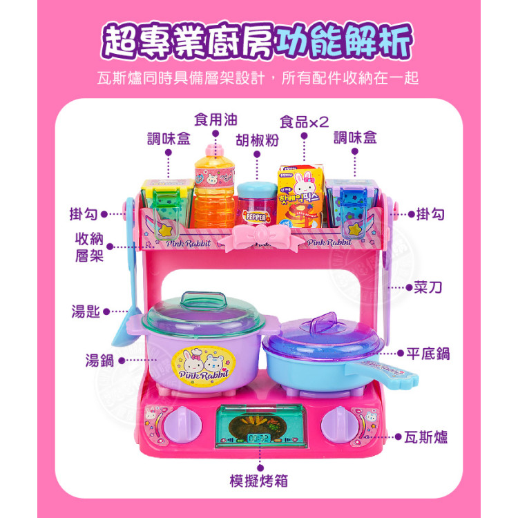 粉紅兔仿真廚房家家酒(雙口瓦斯爐+飲水機)(附小公仔)(授權37019)