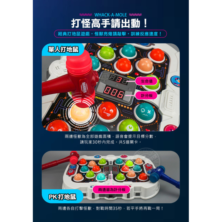 高級對戰打地鼠遊戲機(雙人/單人/踩地雷模式)(可調速/計分/投幣模式)(9098) (無法超商取貨)