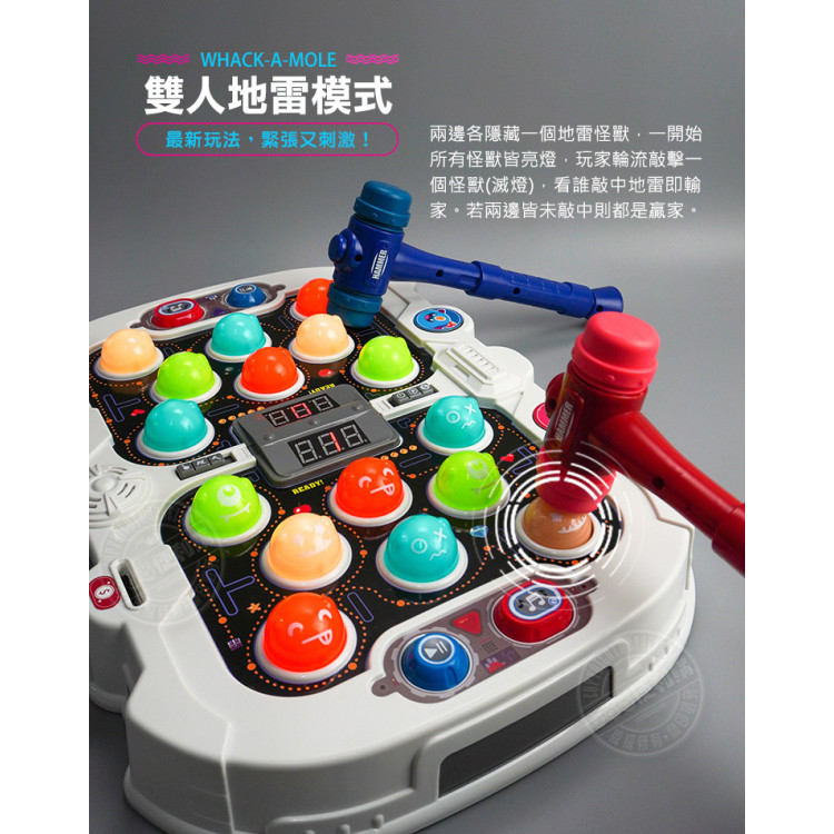 高級對戰打地鼠遊戲機(雙人/單人/踩地雷模式)(可調速/計分/投幣模式)(9098) (無法超商取貨)