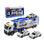 IC音樂說故事大台摩輪雙層警察運輸車(附4台警車)(警察系列)(5888) (無法超商取貨)