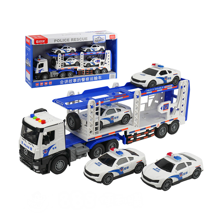 IC音樂說故事大台摩輪雙層警察運輸車(附4台警車)(警察系列)(5888) (無法超商取貨)