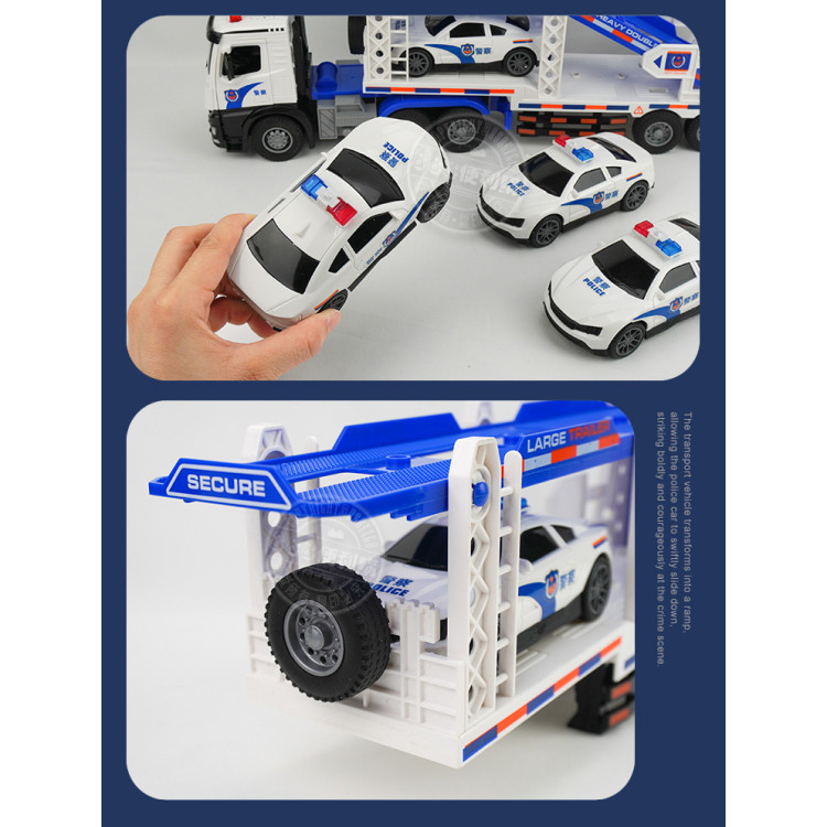 IC音樂說故事大台摩輪雙層警察運輸車(附4台警車)(警察系列)(5888) (無法超商取貨)