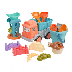 14件式城堡玩沙工具組(附運沙卡車+沙漏斗)(水桶可做城堡造型)