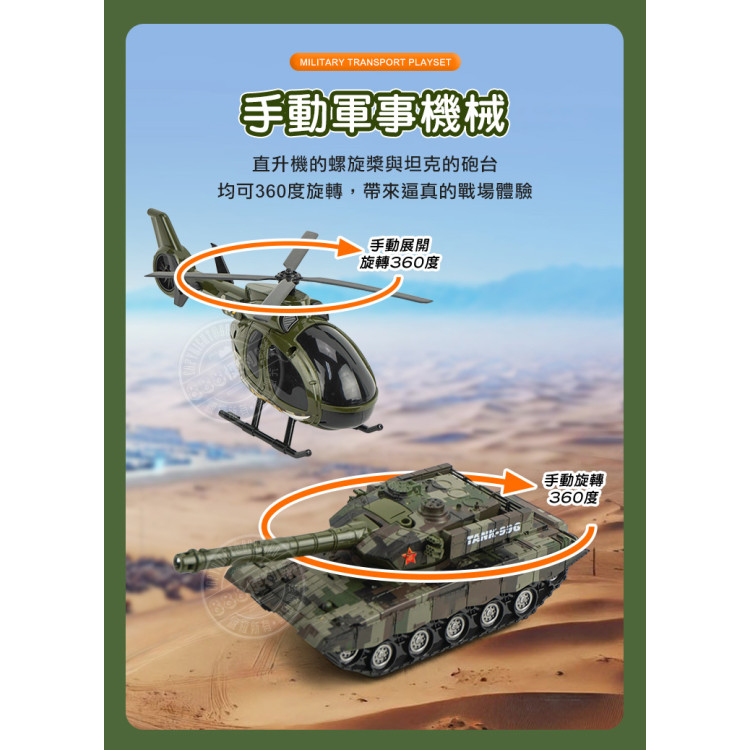 1:18 聲光摩輪拖板車(拖運坦克車+直升機)(燈光音效/音樂/說故事)(5894) (無法超商取貨)