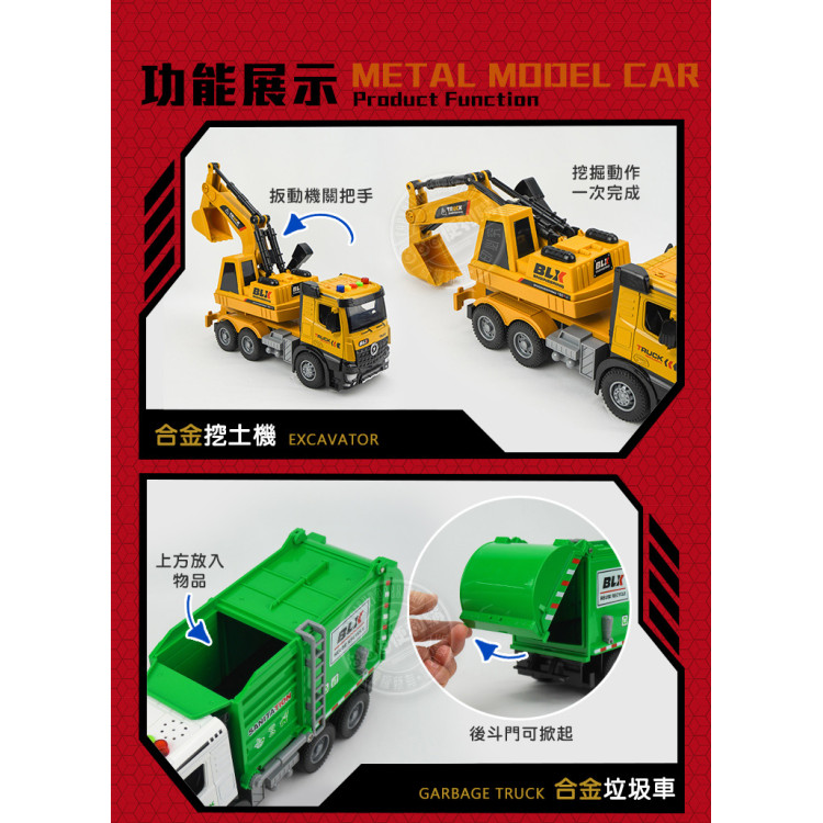 1:16 合金聲光摩輪職業工程車系列(有展示盒)(燈光音效/音樂/說故事)(22881-6)