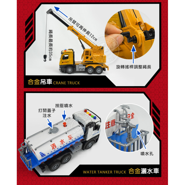 1:16 合金聲光摩輪職業工程車系列(有展示盒)(燈光音效/音樂/說故事)(22881-6)