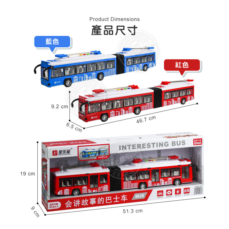 會說故事的電車雙節巴士公車(摩輪推動/車門可開)(燈光音效/音樂/說故事)(5895) (無法超商取貨)
