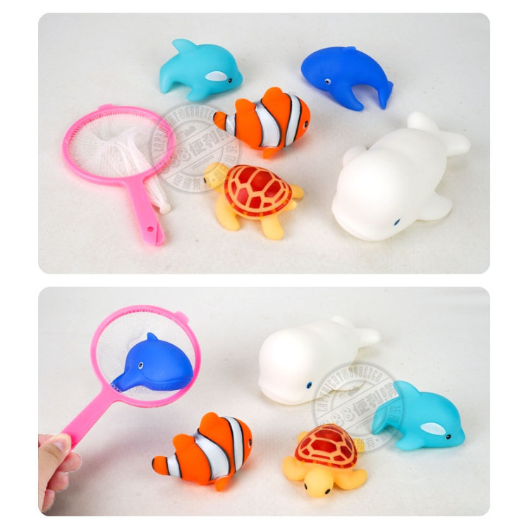 5入海洋動物洗澡玩具啾啾(大白鯨版)(附撈網)(安全漆ST401)