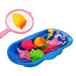 8入動物洗澡玩具啾啾(附大浴盆+撈網)(安全漆ST403)