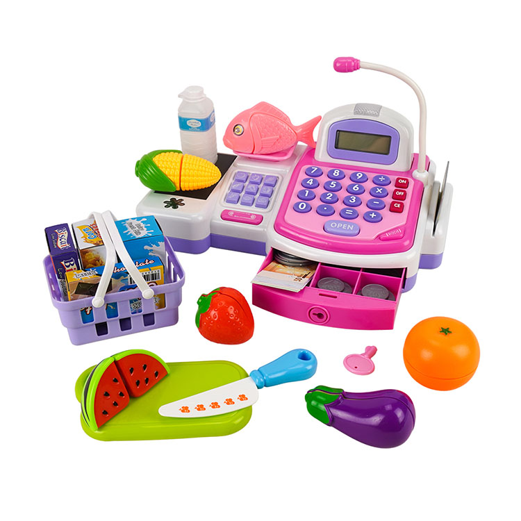 仿真超市收銀機辦家家酒(計算機+麥克風+嗶嗶感應聲)(附實心切切樂)