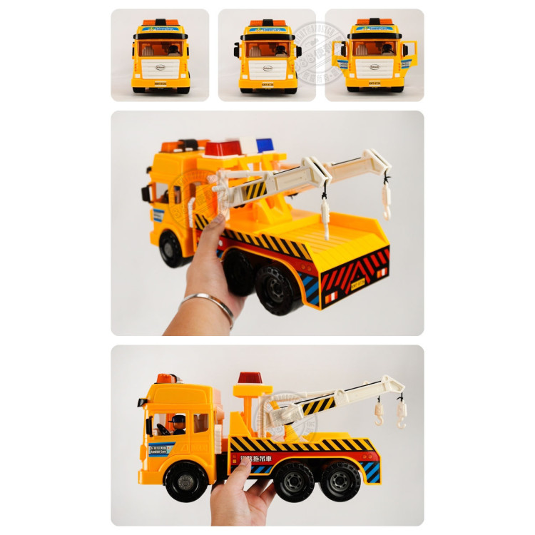 ST台灣配音大型黃色道路救援拖吊車(車門開附人偶)(品質佳超會跑)