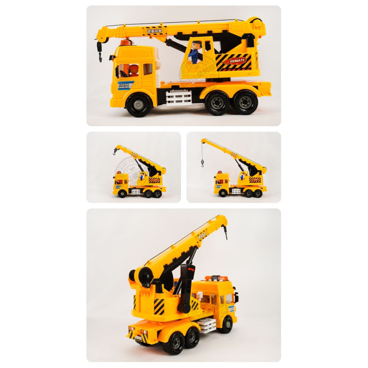 ST台灣配音大型黃色起重機吊車(吊臂可升高升長)(車門開附人偶)(品質佳超會跑)