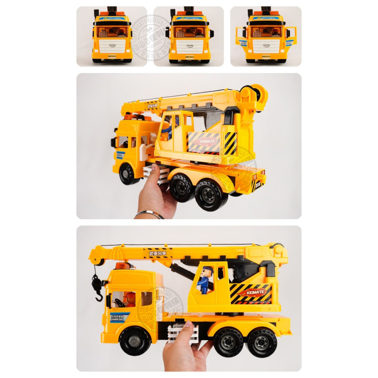 ST台灣配音大型黃色起重機吊車(吊臂可升高升長)(車門開附人偶)(品質佳超會跑)