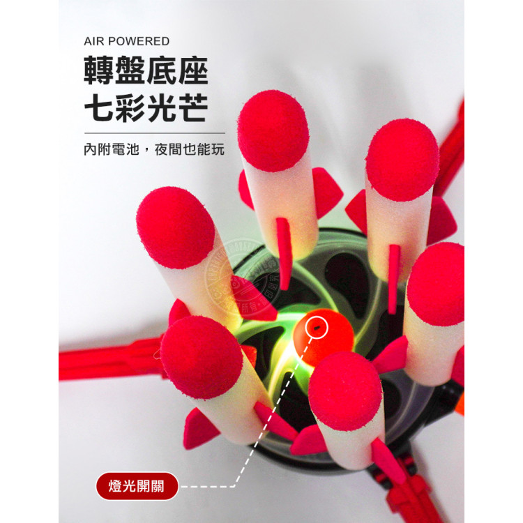 360度旋轉連續發射飛天火箭(腳踏式/帶LED燈光/附6支火箭)(多人露營遊戲)(2315)