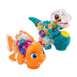 LED燈炫彩小恐龍(小丑魚)(療癒齒輪轉動)(萬向輪碰轉無死角)