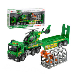 1:18 聲光摩輪侏羅紀恐龍拖板車(拖運恐龍+直升機)(燈光音效/音樂/說故事)(5898) (無法超商取貨)