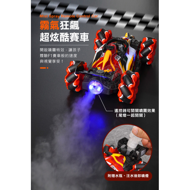 1:16 麥克納姆輪噴霧排氣遙控賽車(2.4G充電電池/可側飄360度轉)(112430)