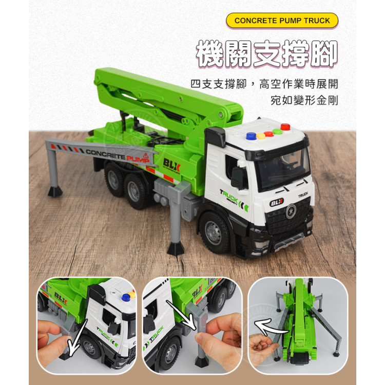 1:18 聲光摩輪消防水泥泵浦車(手臂可展開旋轉/可加壓噴水/燈光音效/音樂/說故事)(5925-14)