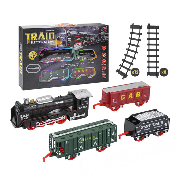 4節式軌道電動蒸汽火車(大台火車頭會噴煙)(可組圓形/方形/長形軌道)(6336) (無法超商取貨)