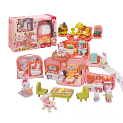 夢想兔子我的溫馨家背包場景家家酒組(三層樓/客廳/廚房/浴室/臥室/天台)(2兔子公仔)(6701) (無法超商取貨)