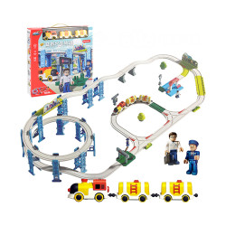 7747益智組裝電動火車軌道場景組(125PCS豪華組)(旋轉爬升軌道/高架橋/磁吸列車/可切換軌道/雙人偶)