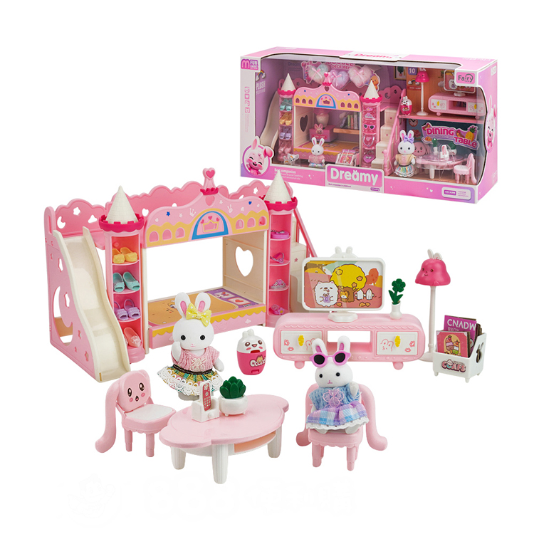 夢想兔子我的城堡書房客廳場景家家酒組(2兔子公仔)(6711) (無法超商取貨)