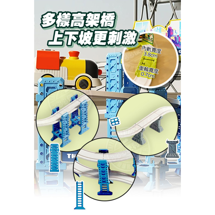 7747益智組裝電動火車軌道場景組(125PCS豪華組)(旋轉爬升軌道/高架橋/磁吸列車/可切換軌道/雙人偶)
