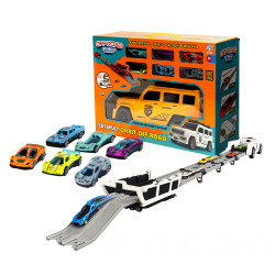 越野車造型收納彈射軌道車(展開140公分雙軌道+收納空間)(附6台小車)(8902)
