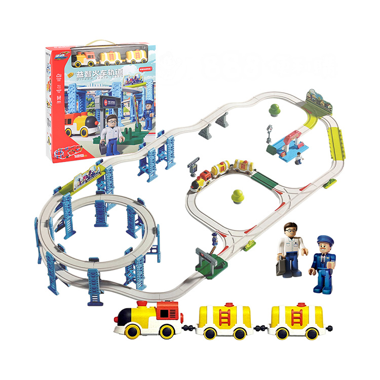 7747益智組裝電動火車軌道場景組(125PCS豪華組)(旋轉爬升軌道/高架橋/磁吸列車/可切換軌道/雙人偶)