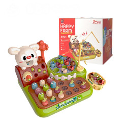 幼兒聲光早教4合1歡樂農場遊戲機(啄木鳥+打地鼠+拔蘿蔔+釣魚盤)(手眼協調訓練)(1701)