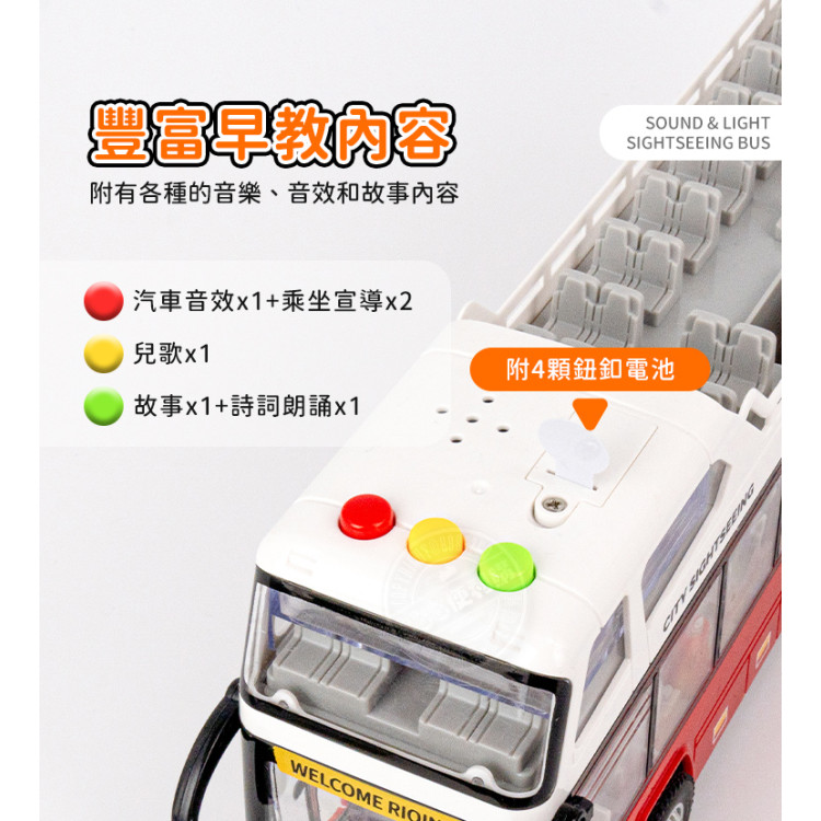 聲光摩輪露天雙層觀光巴士公車(車門可開)(燈光音效/音樂/說故事)(5939)