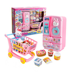 粉紅兔仿真3層雙開門大冰箱+手推購物車豪華版家家酒(授權)(37056)