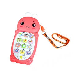 趣萌造型幼兒聲光益智手機(多功能早教雙語切換/軟耳朵/附電池吊繩)(6610)