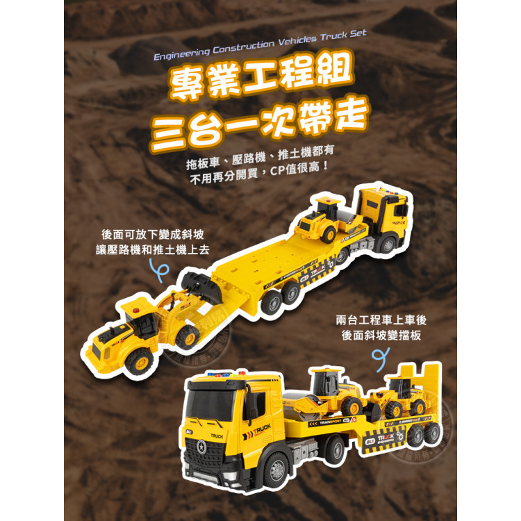 1:24 3入IC音樂說故事慣性拖板車+推土機+壓路機(5932) (無法超商取貨)
