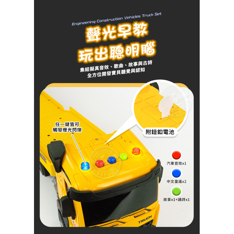 1:24 3入IC音樂說故事慣性拖板車+推土機+壓路機(5932) (無法超商取貨)