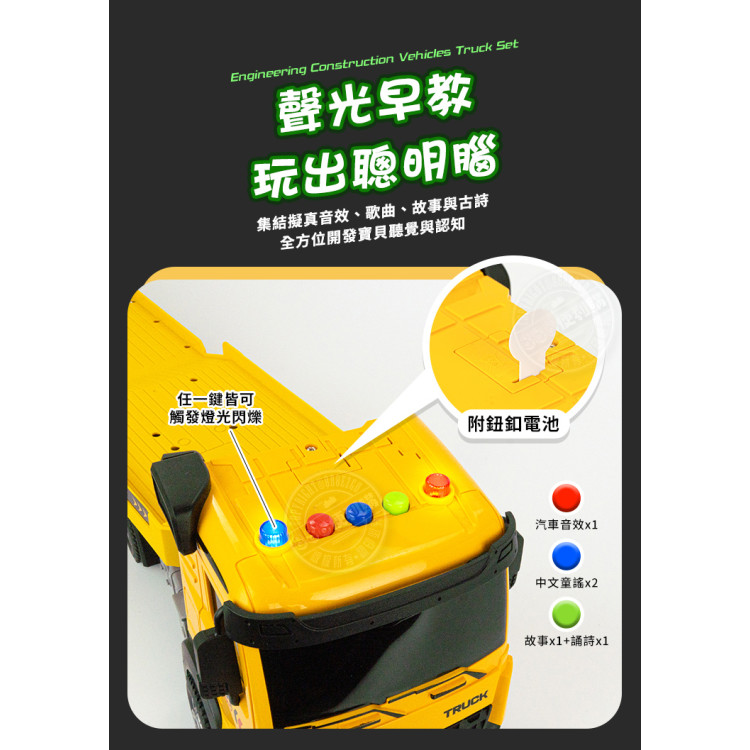 1:24 2入IC音樂說故事慣性拖板車+履帶挖土機(5927) (無法超商取貨)